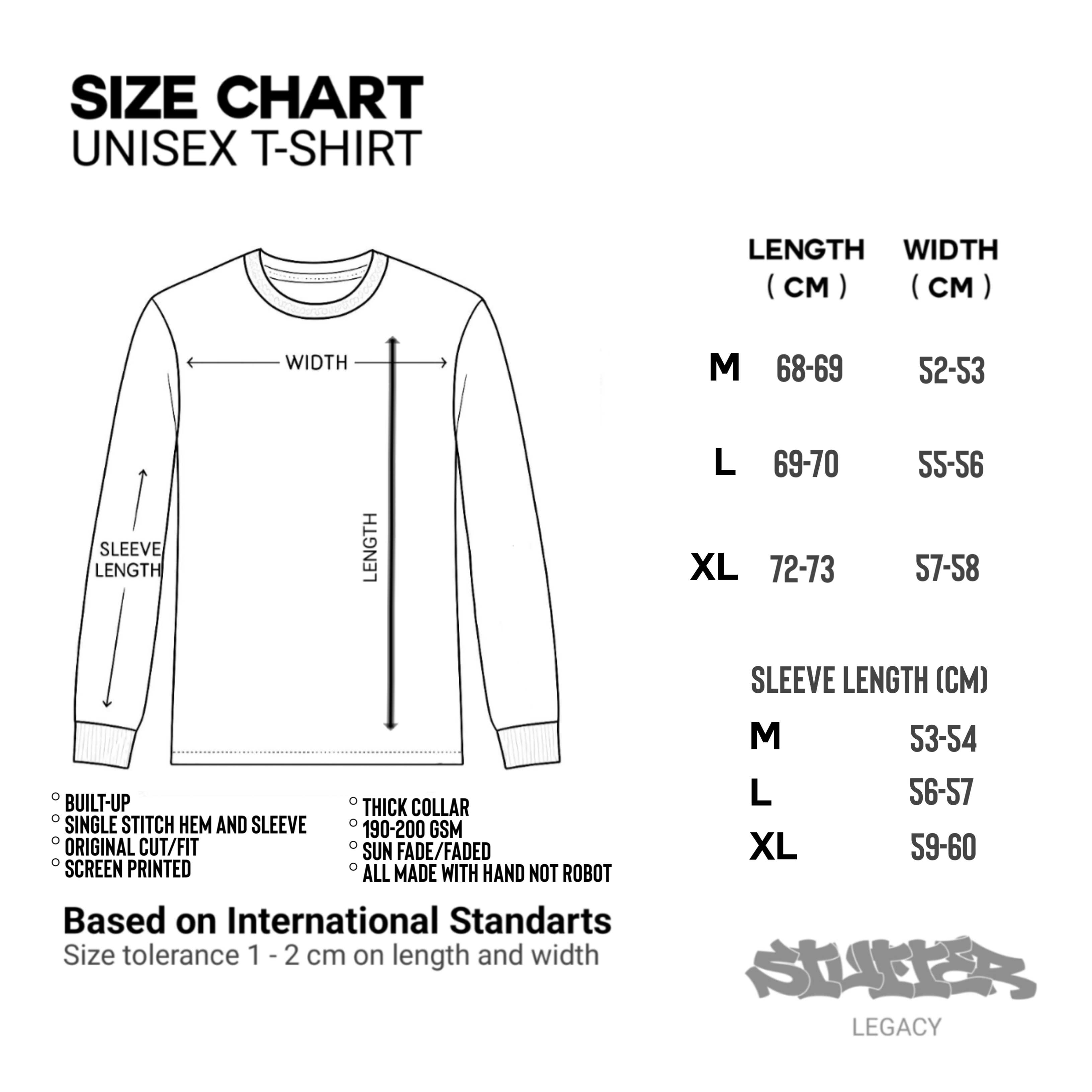 Panduan ukuran RAGE AGAINST THE MACHINE FADED BLACK LONGSLEEVE BY STUTTER LEGACY